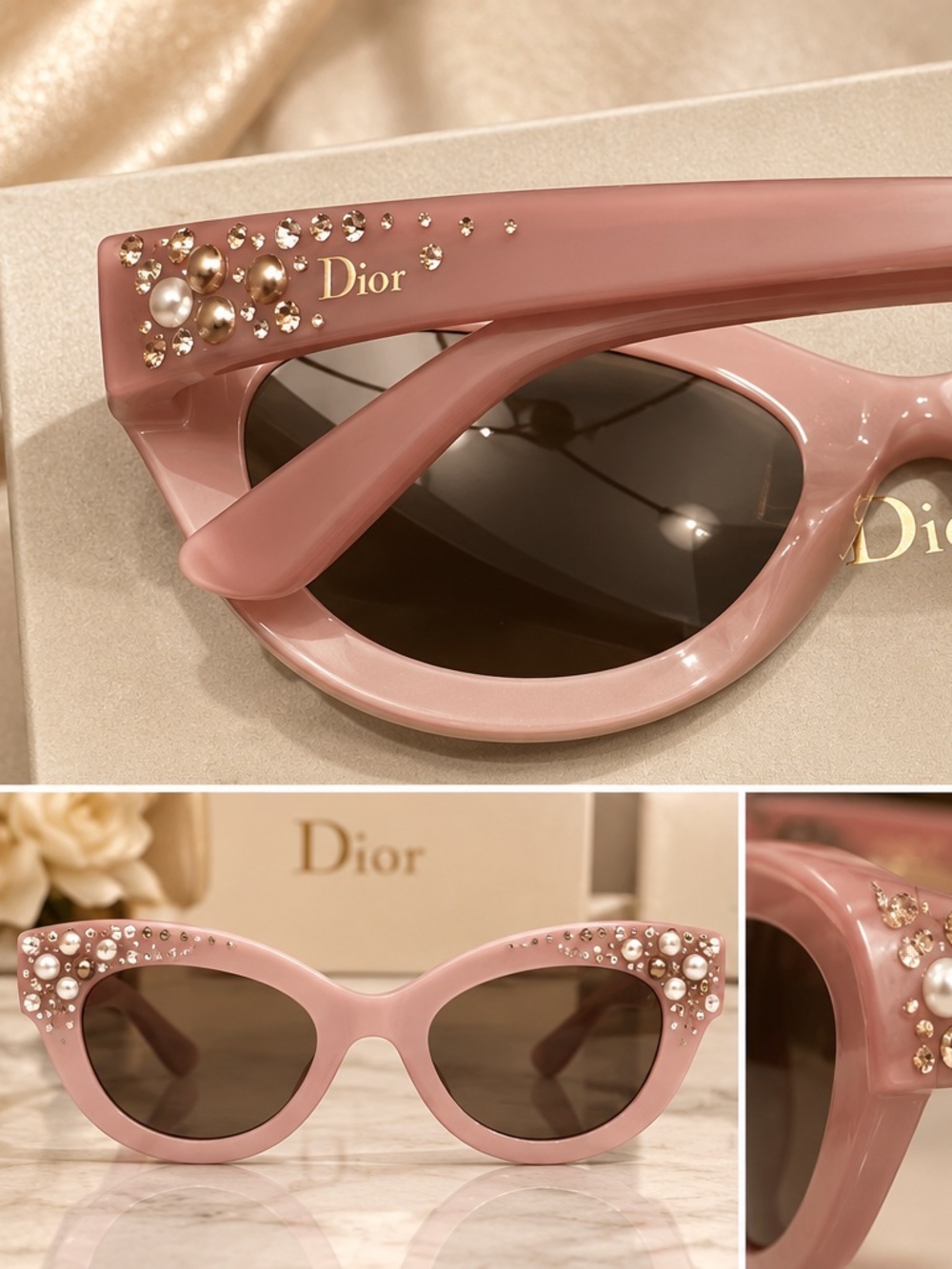 RARE Dior Brillance Crystal Pearl Pink Y2K Sunglasses Made in Italy